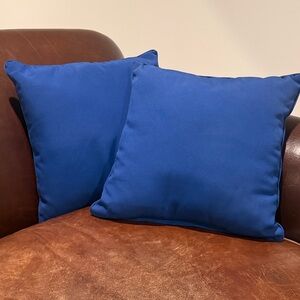 16” Square Solid Blue Indoor/Outdoor Accent Pillows - Set of 2